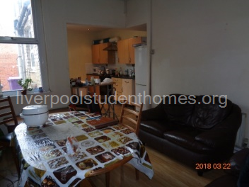 Living/dining room with kitchen at the end